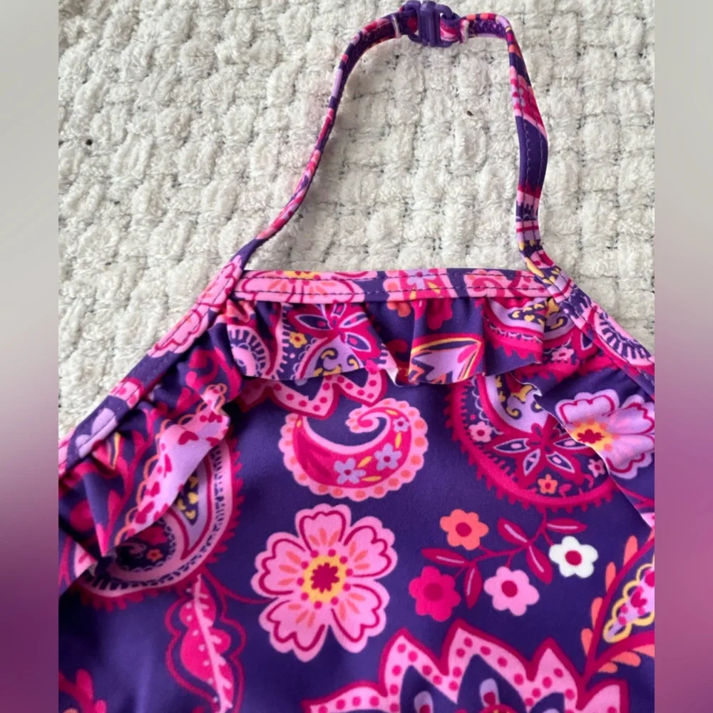 NWT Gymboree purple paisley one piece swimsuit. SPF 50+ ruffle top and bttm. 3T